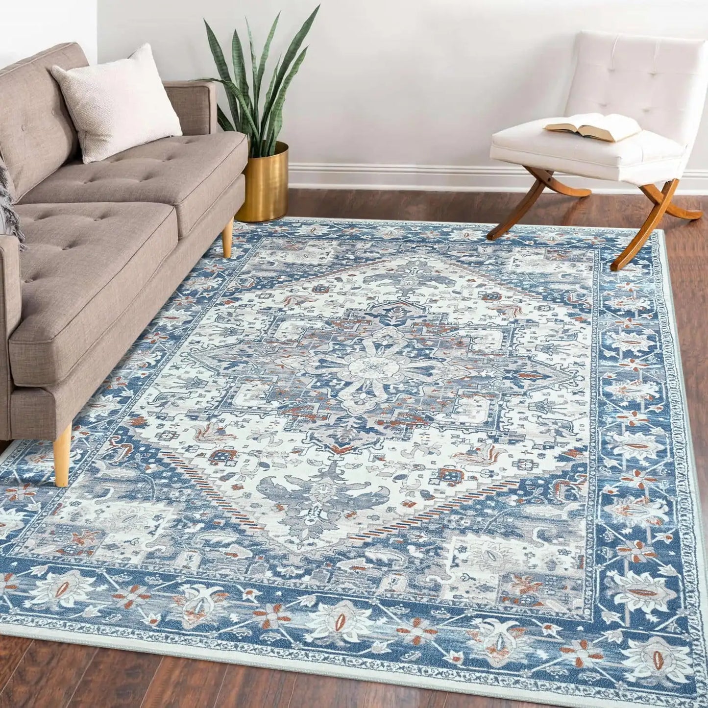 Faux Cashmere Vintage Floral  Soft Accent Area Rug, Low Pile for Living Room Bedroom