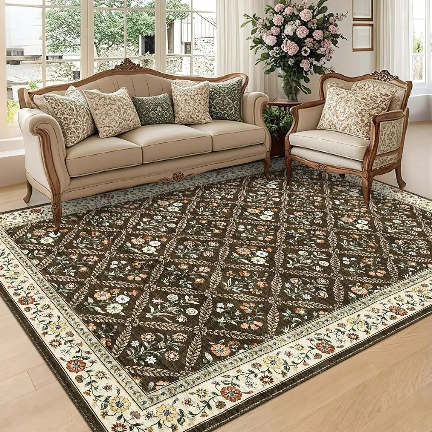 Vintage Washable Area Rugs for Living Room Soft Low-Pile Non-Slip Carpet  for Bedroom Dining Room Home Office