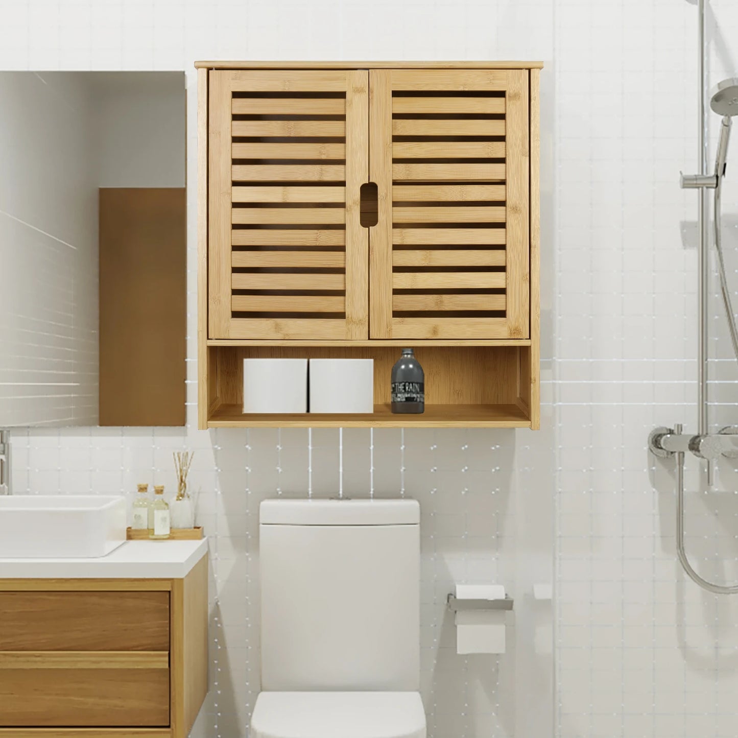 Wall Cabinet Bathroom Storage Cabinet Wall Mounted with Adjustable Shelves Inside, Double Door Medicine Cabinet, Utility Cabinet