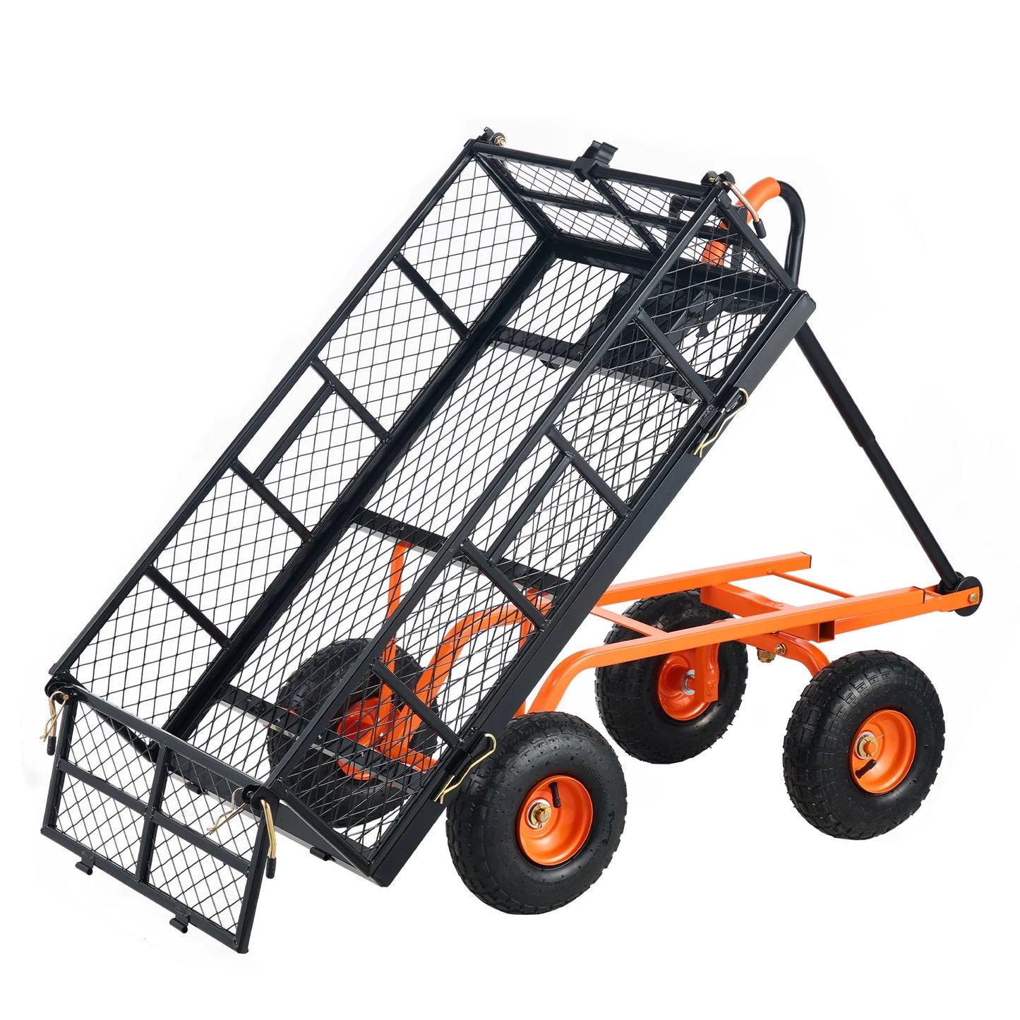 Garden Cart Sturdy Metal Utility Wagon with Simple Assembly Versatile Dump Cart Wheelbarrow with 400/880lbs Capacity