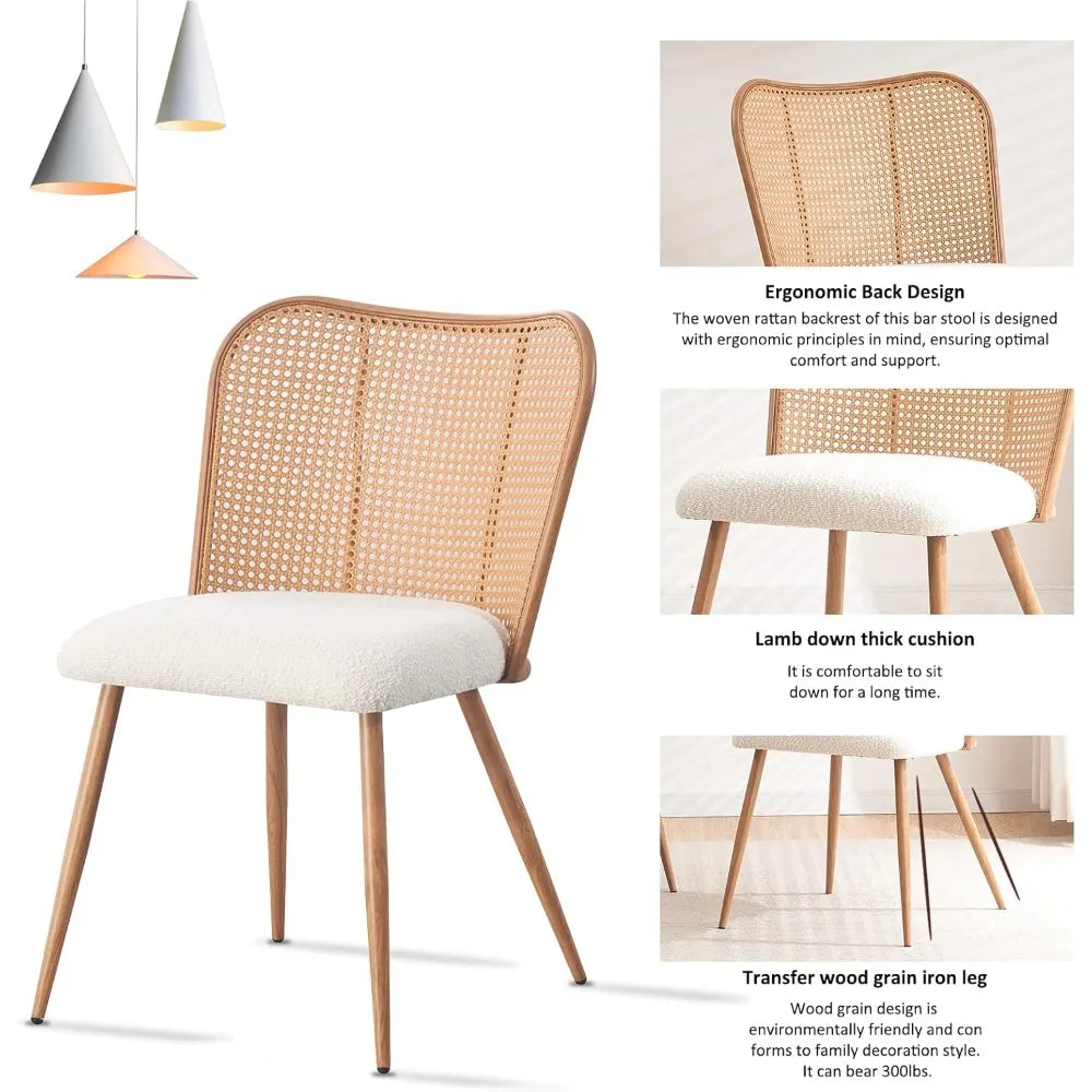 Rattan Dining Chairs Set of 4, Modern Cane Back Chairs