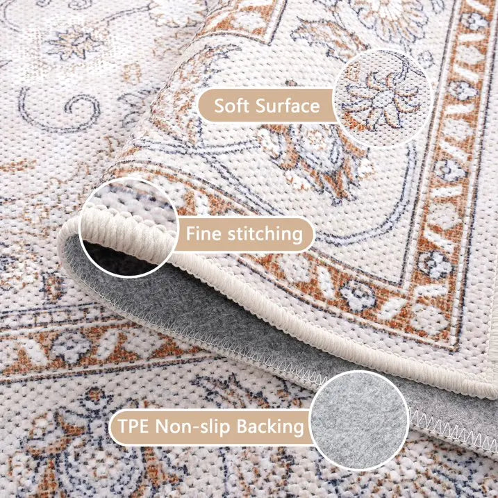 Vintage Floral  Soft Accent Area Rug  Low-Pile Carpet for Living Room Bedroom