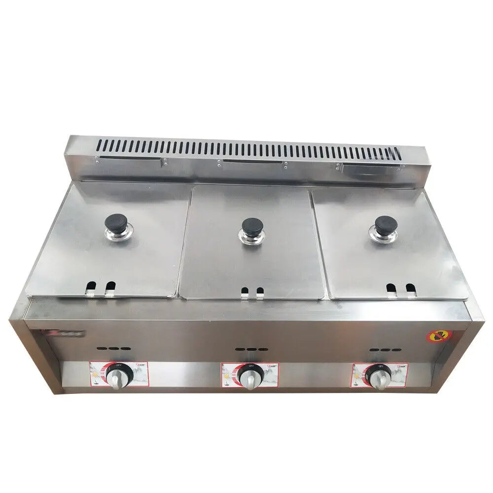 3 Pan Gas Fryer Catering Food Warmer Steam Table Buffet Restaurant 3 Well Deep Fryer Home Kitchen Use
