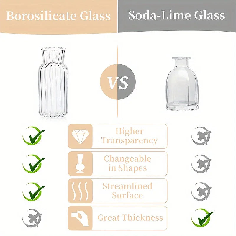 8/16 Pieces of Modern Transparent Glass Vase Set, Small Mini Flower Center Vase, Hand-Decorated Cute Short Window Home Decoration, Wedding Reception Table Single Rose Vase