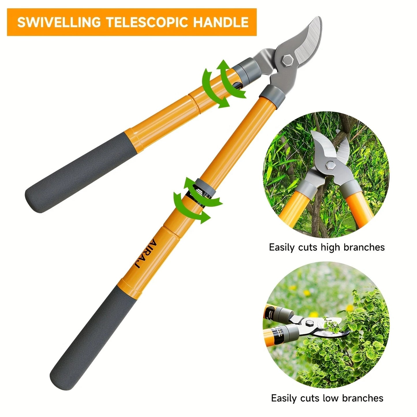 Hedge Shears, Pruning Shears with Telescopic Handles, Extendable Heavy-Duty Branch Cutters, Garden Clippers