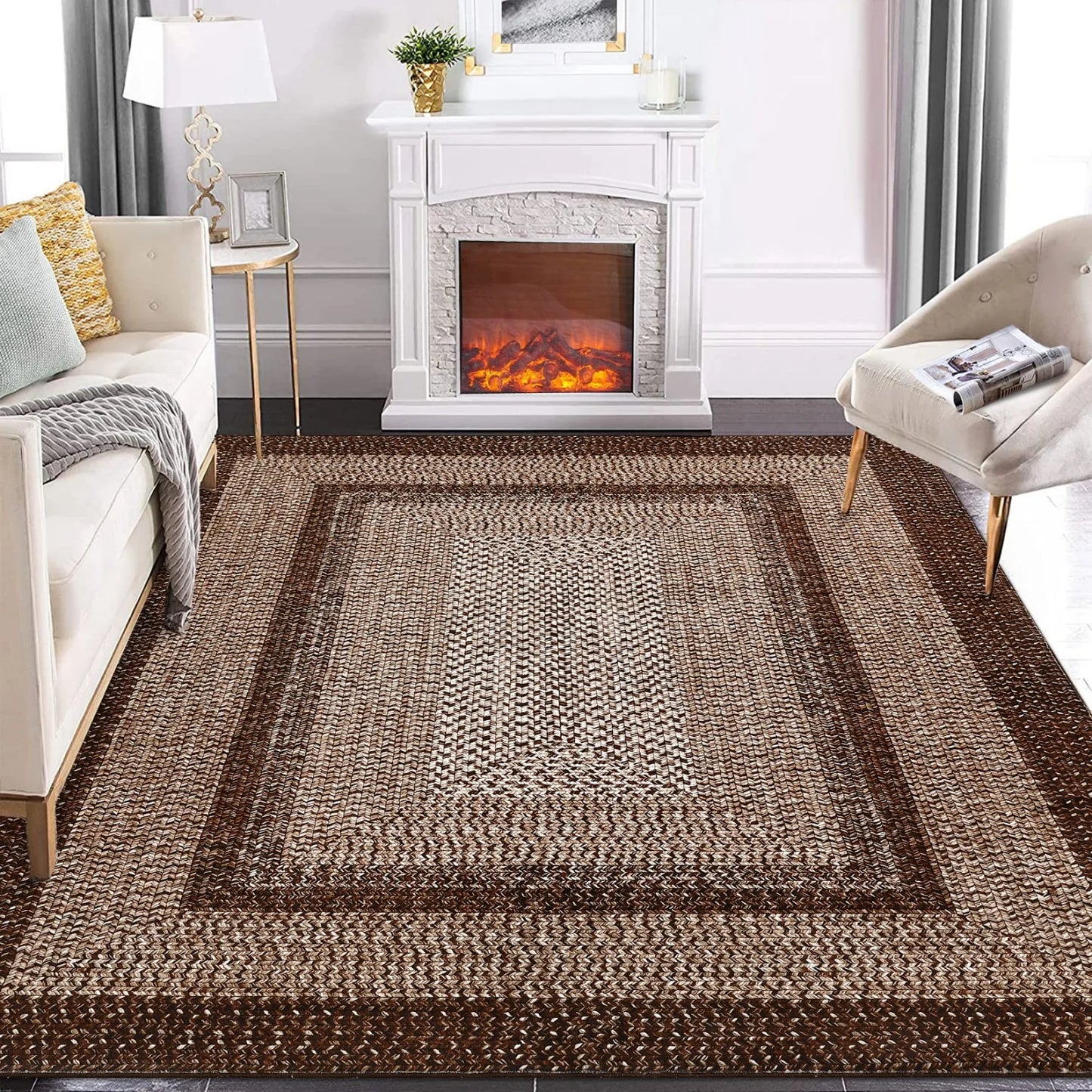 Washable Area Rugs ,Braided Print, Non Slip