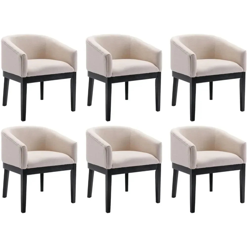Beige Dining Chairs Set of 6, Mid-Century Modern Dining Chairs, Linen Upholstered