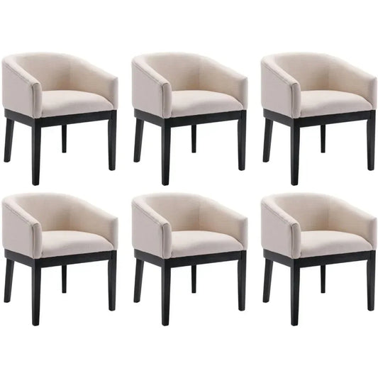 Beige Dining Chairs Set of 6, Mid-Century Modern Dining Chairs, Linen Upholstered