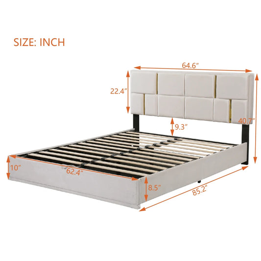2-Pieces Bedroom Sets,Queen Size Upholstered Platform Bed with Hydraulic Storage System,Storage Ottoman with Metal Legs,Beige