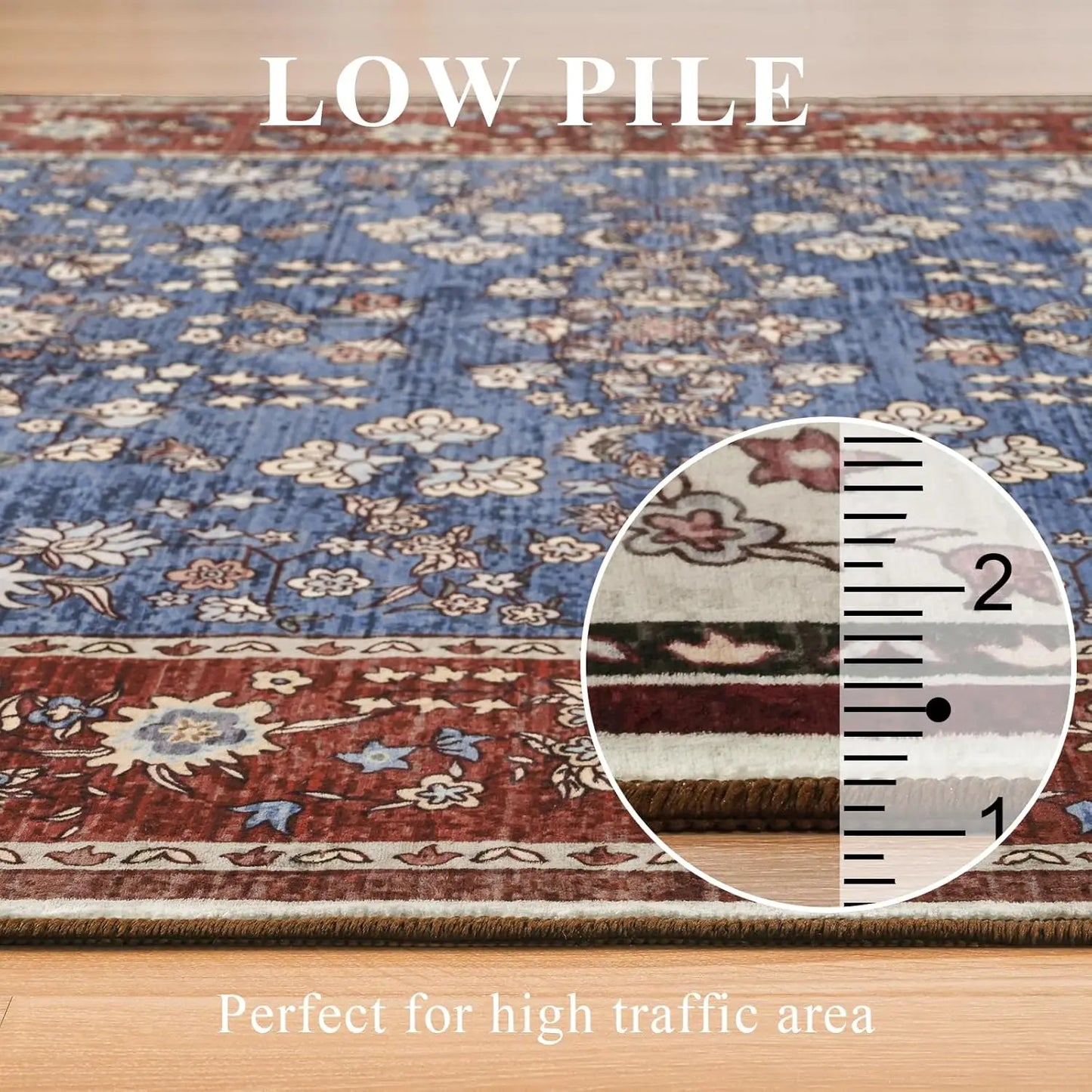 Washable Area Rugs for Living Room Bedroom Vintage Floral Print  Rug Soft Low Pile Non Slip