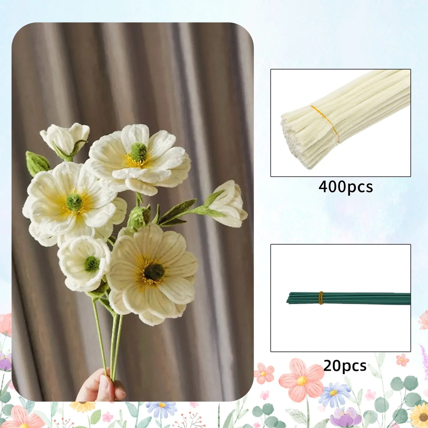 420pcs Pipe Cleaner Flowers Kit DIY Art Flower Bouquet Craft