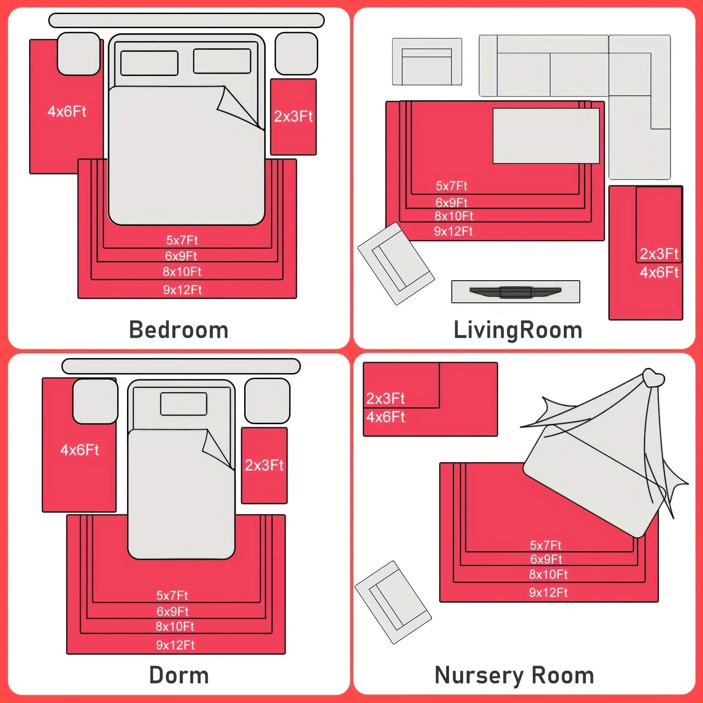 Fluffy Soft Shaggy Non-Slip Red Rugs For Living Room/Bedroom/Nursery