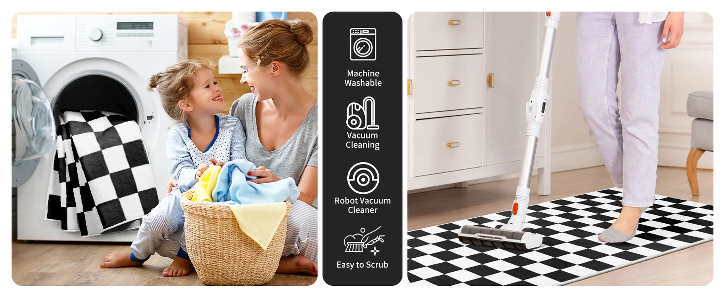 Black and White Checkered Rug