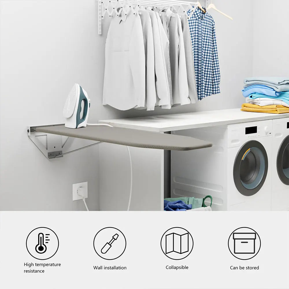 Foldable Wall Mounted Rotating Ironing Board Easy Installation Ironing Station Laundry Room Space Saver Gray 39"x12"