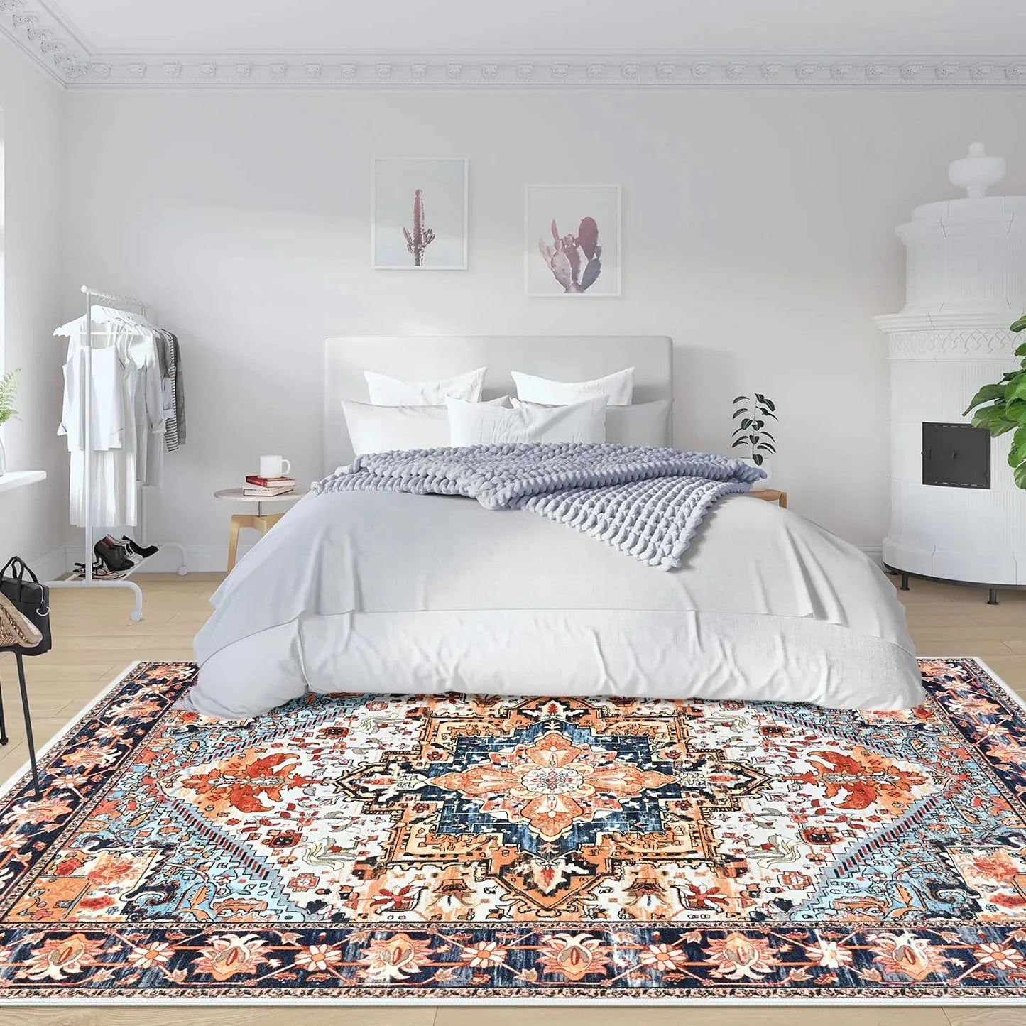 Faux Cashmere Vintage Floral  Soft Accent Area Rug, Low Pile for Living Room Bedroom