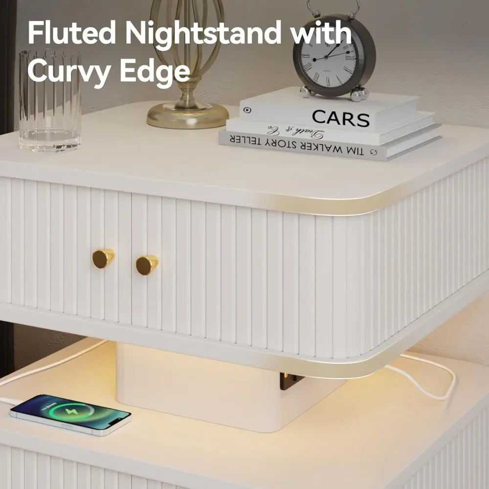 Bedroom LED Nightstand, with Charging Station, 2 Drawer