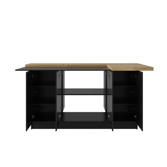 Modern Kitchen Island With 14 Shelves, Kitchen Cabinet With Spacious Countertop, Storage Cabinet For Kitchen, Black