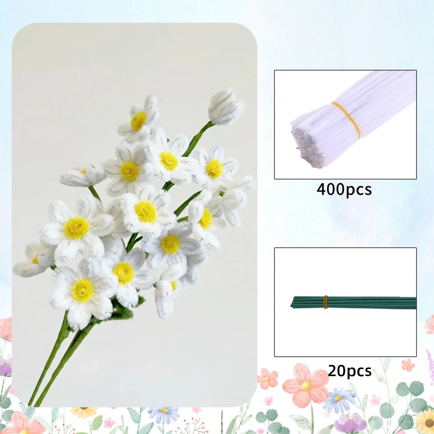 420pcs Pipe Cleaner Flowers Kit DIY Art Flower Bouquet Craft