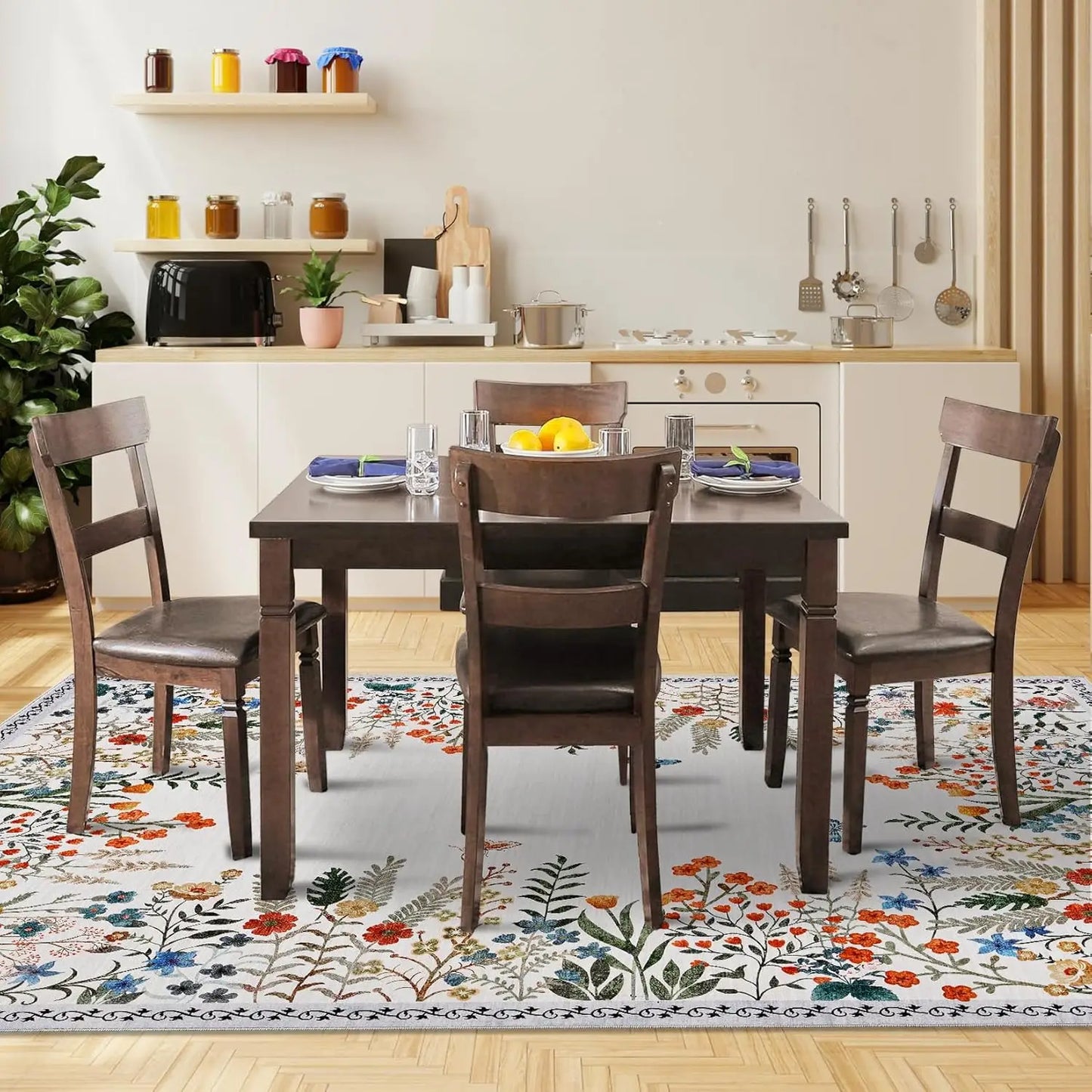 Washable Area Rugs , Non-Slip Floral