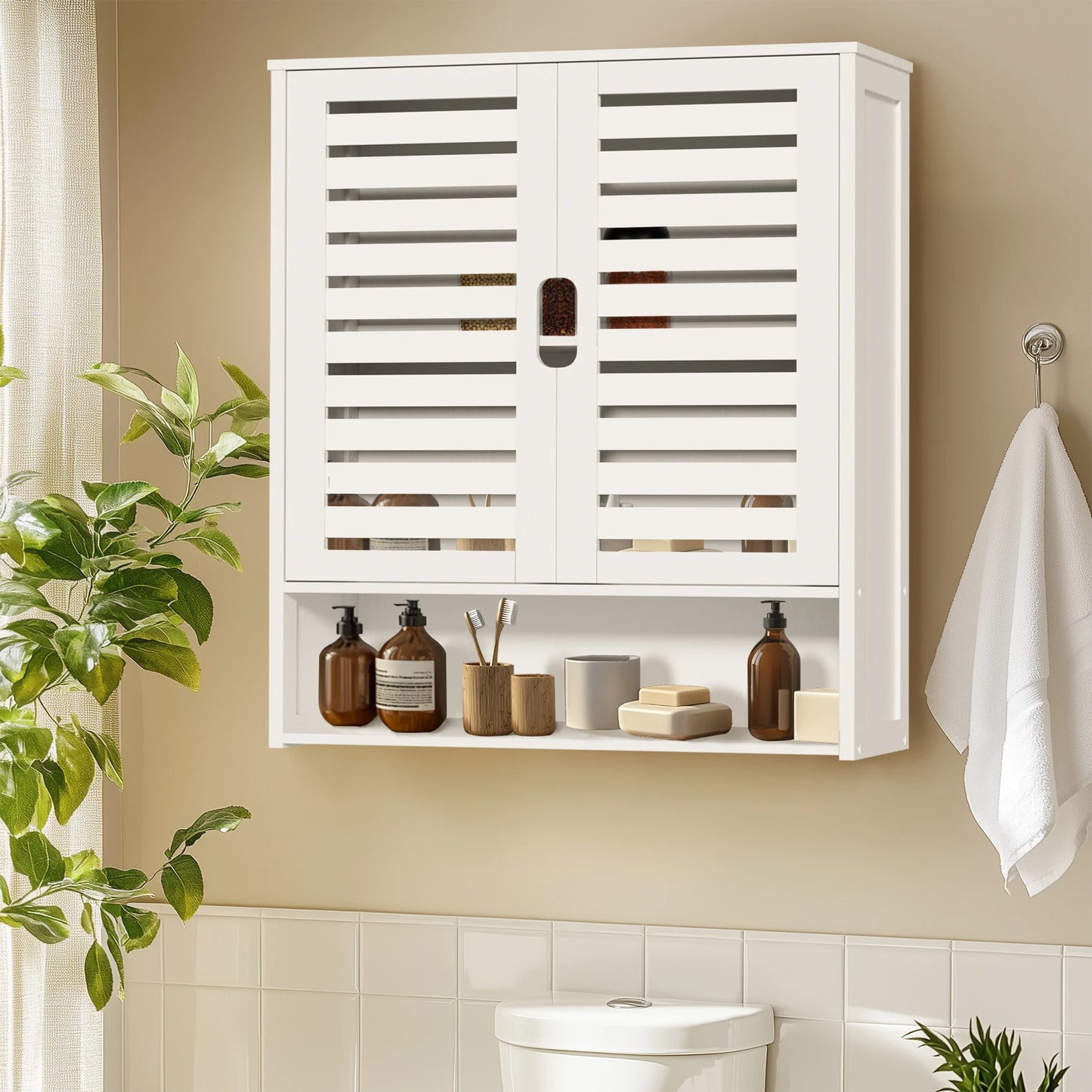 Wall Cabinet Bathroom Storage Cabinet Wall Mounted with Adjustable Shelves Inside, Double Door Medicine Cabinet, Utility Cabinet