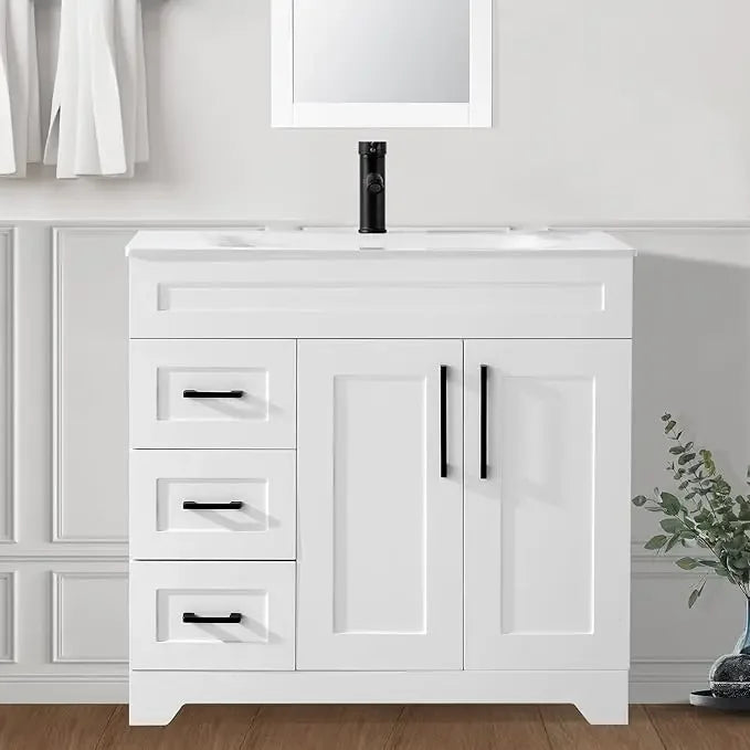 Bathroom Vanity with Sink,Undermount Ceramic Sink-Modern Bathroom Cabinet with 6 Soft-Close Drawers & 2 Doors Spacious Storage