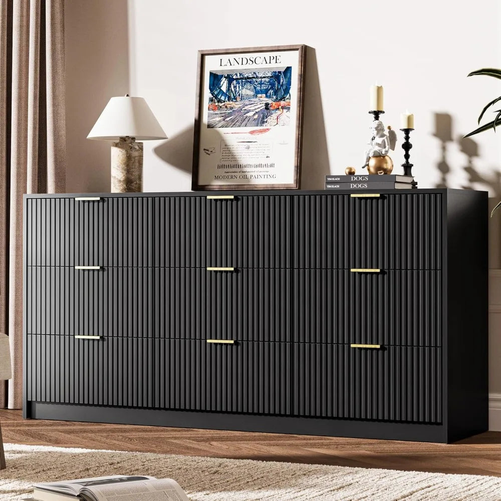 Black Dresser for Bedroom, 9 Drawer, Modern Chest of Drawers