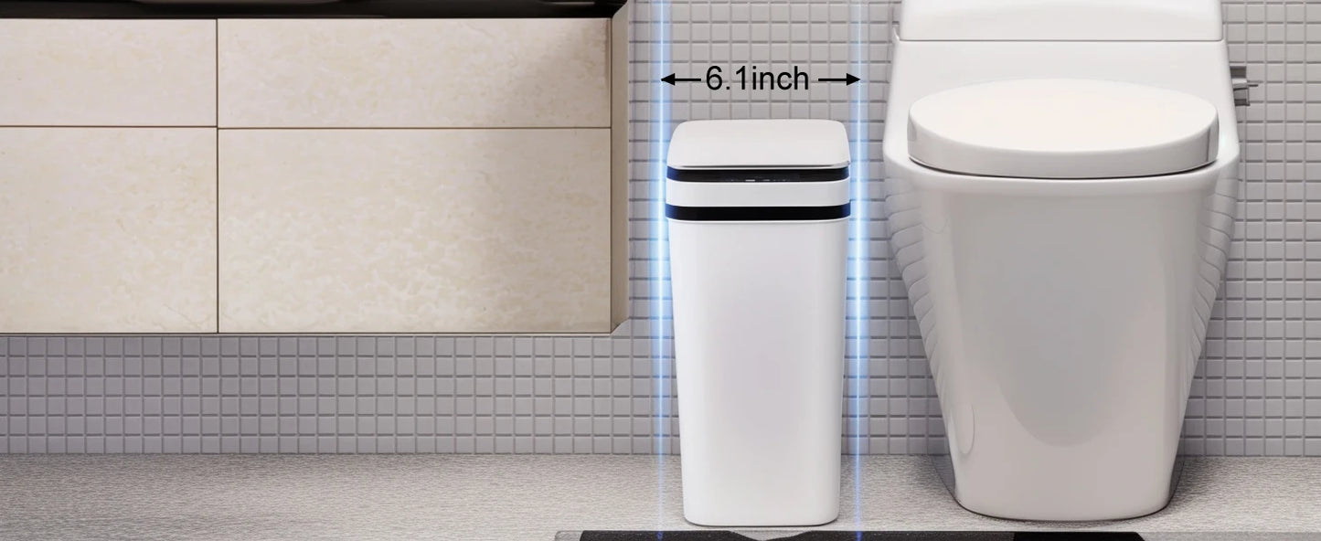 2 Pack 12L & 18L Bathroom Automatic Trash Can Touchless Motion Sensor Garbage Can with Lid for Bedroom living Room Kitchen White