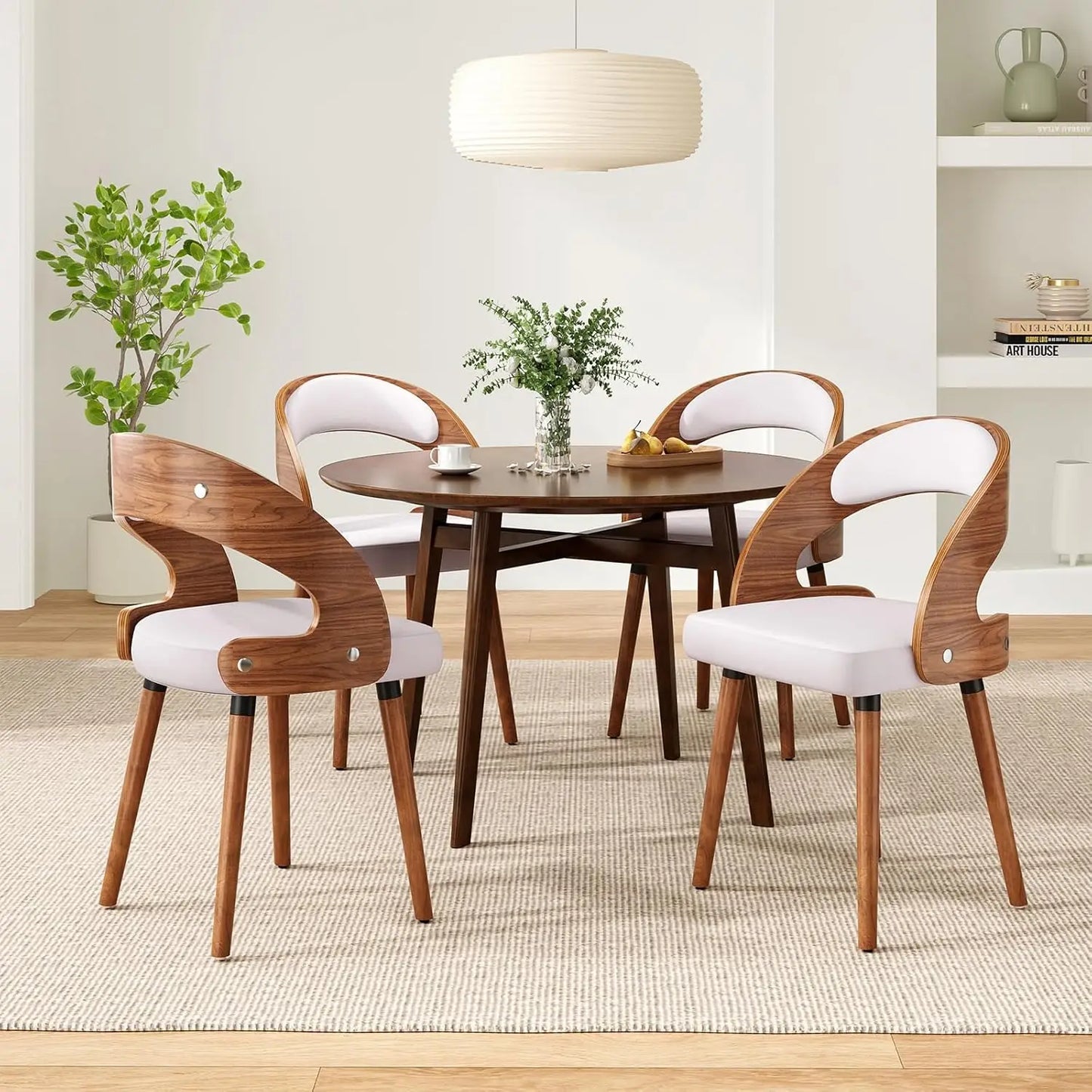 Wood Dining Chairs, Set of 4 Modern Upholstered Dining Chairs with Curved Backrest for Kitchen, Dining Room, Living Room,