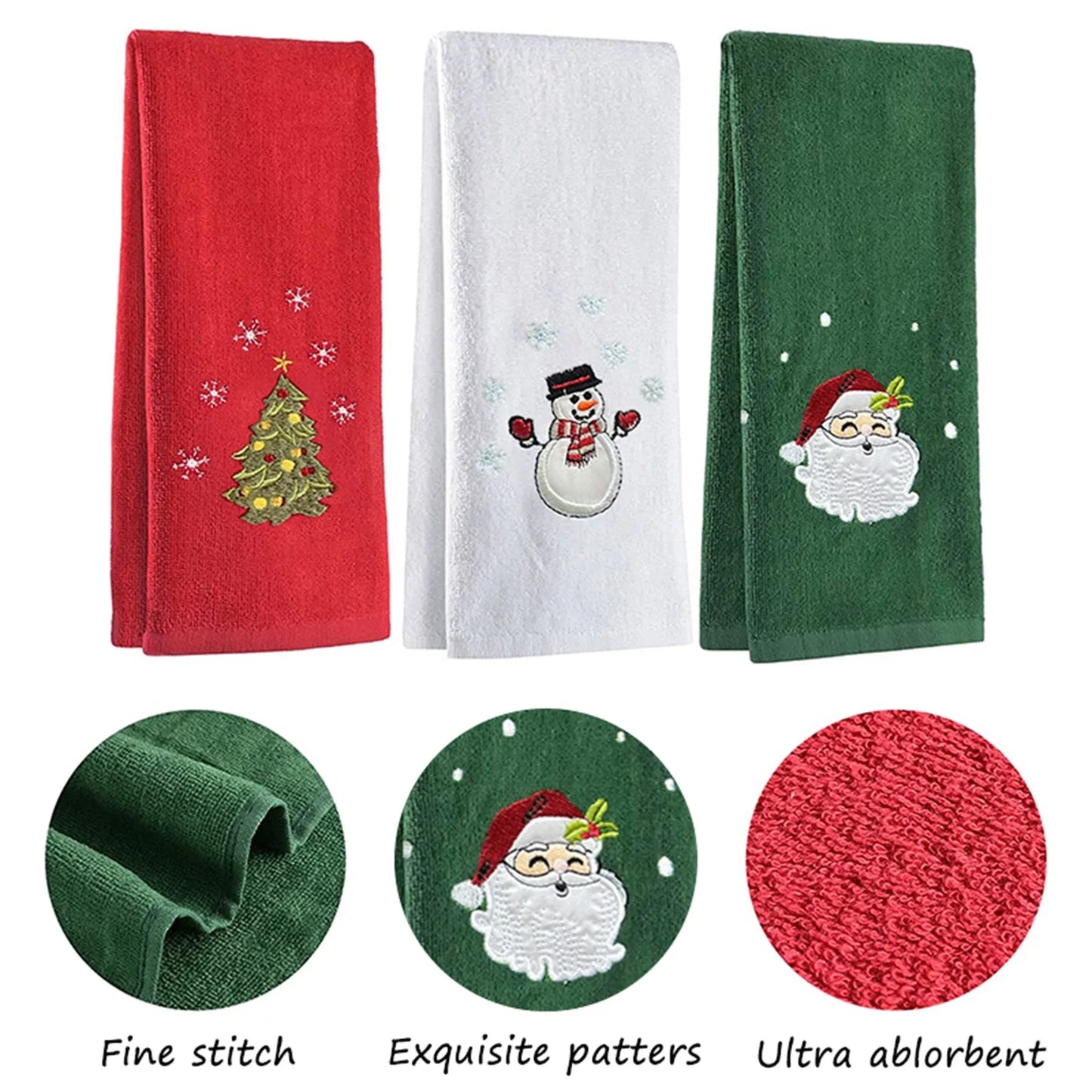 New Year Towel Classic Solid Xmas Tree/Snowman/Santa Claus Embroidery Bath Towel 45x30cm Christmas Hand Towels Set