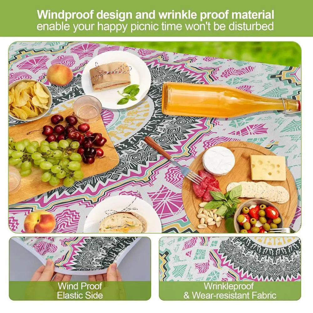 3pcs Picnic Table Covers With Elastic Tablecloth For Outdoor Parties And Camping