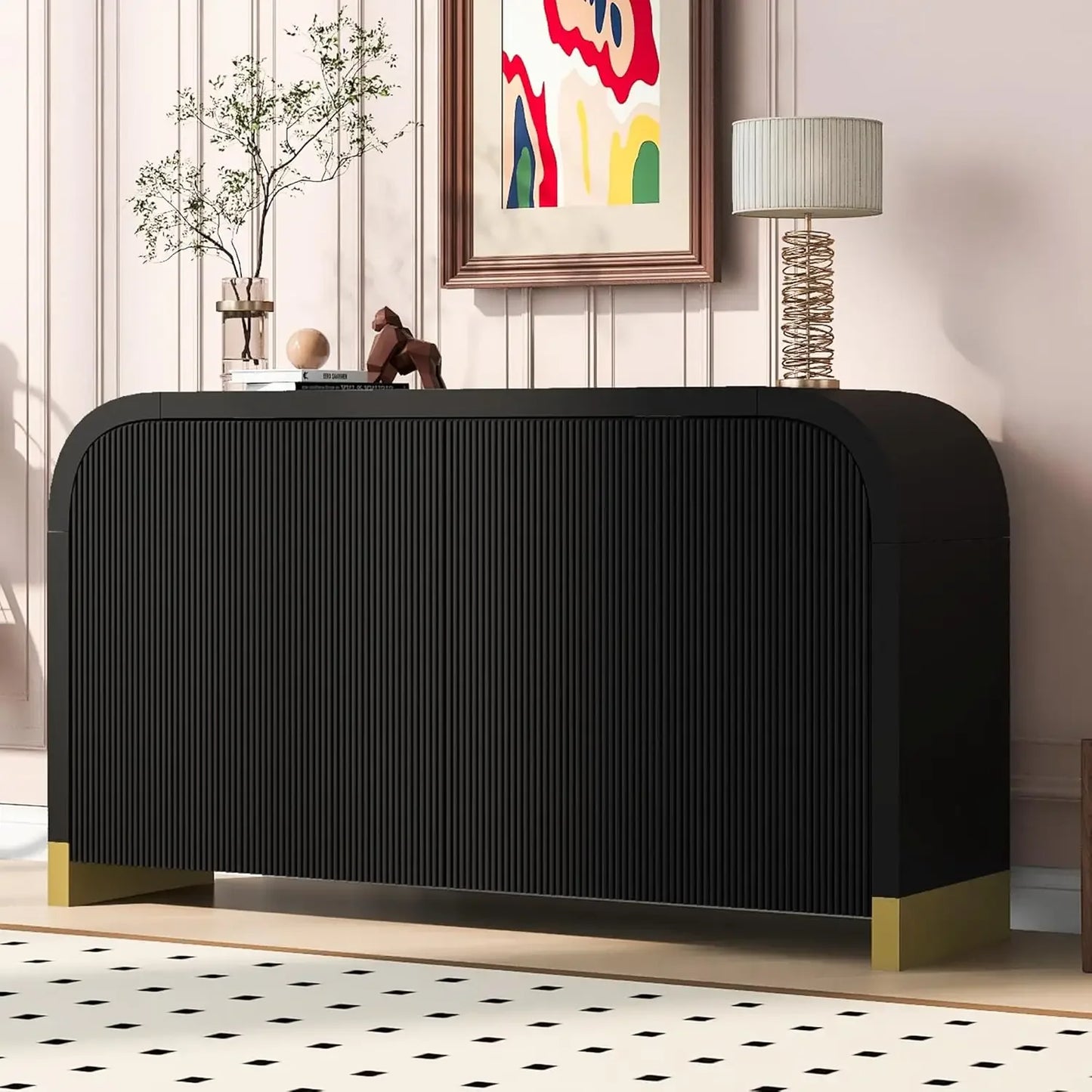 Storage Cabinet Sideboard for Kitchen, Modern Buffet Cabinet with Metal Handles and Adjustable Shelves for Living Room Corridor