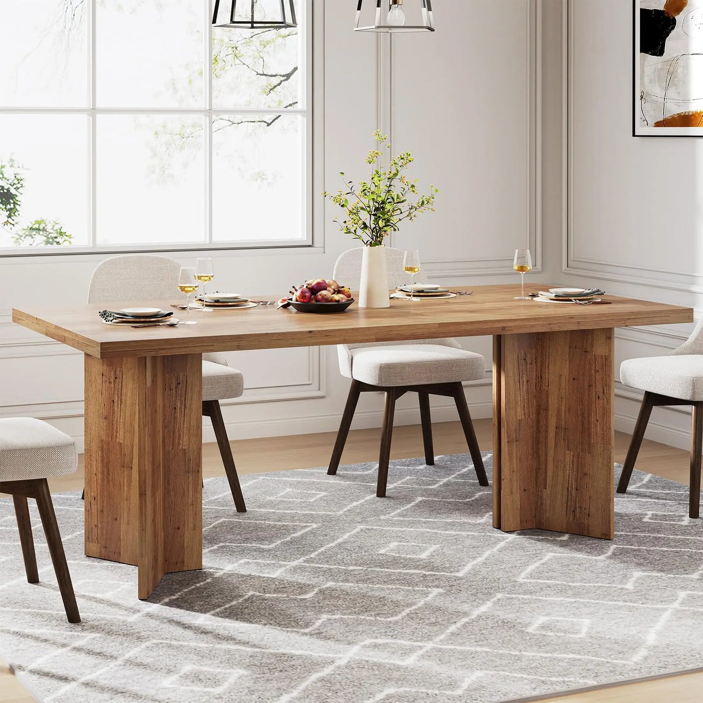 63-inch Dining Table for 4-6, Farmhouse Kitchen Table with Large Tabletop