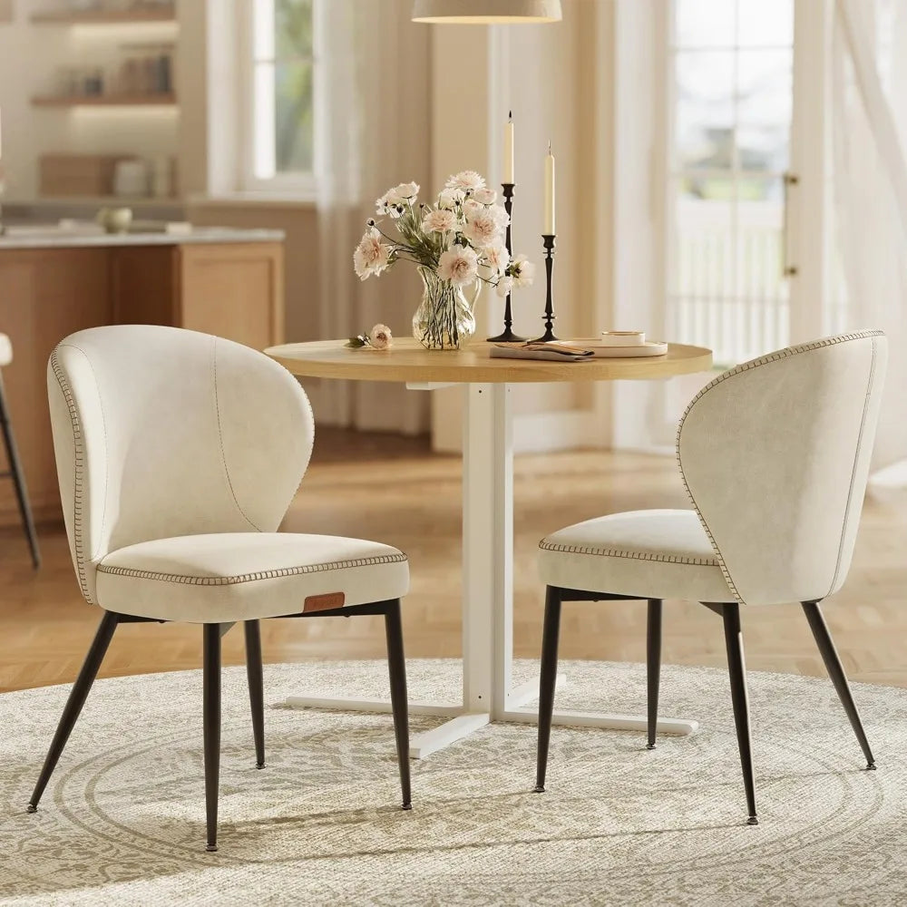 Dining Chairs Set of 2, Upholstered Kitchen Chairs, Comfortable Seat, Synthetic Leather with Stitching, Mid-C