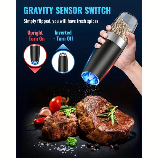 Gravity Electric Salt And Pepper Mill, Tilt To Grind Automatically, Battery Powered, Coarseness Adjustable