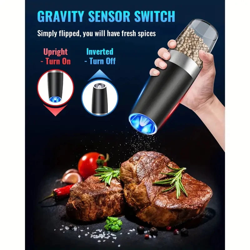 Gravity Electric Salt And Pepper Mill, Tilt To Grind Automatically, Battery Powered, Coarseness Adjustable