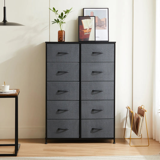 Bedside Table For Bedroom With 10 Fabric Drawers Nightstand Storage Cabinet With Steel Frame