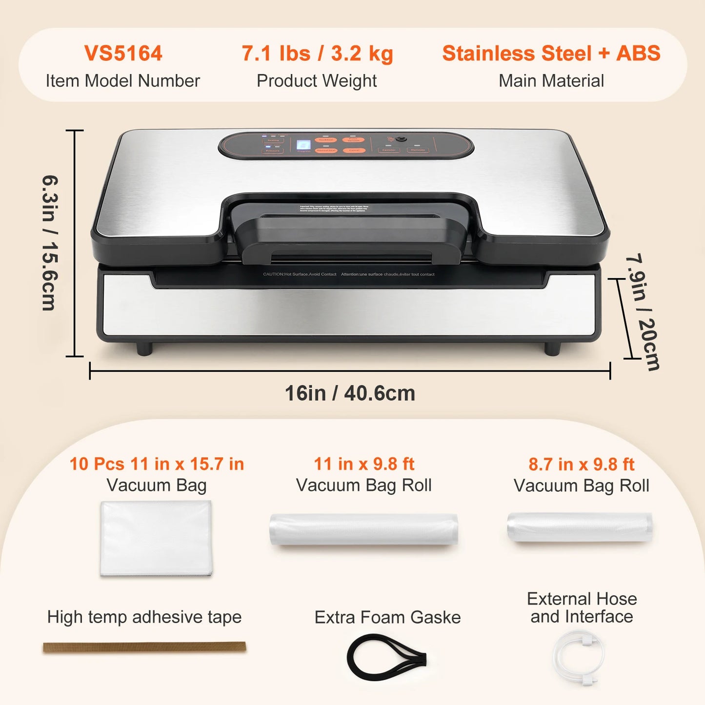 130W Vacuum Sealer Food Packaging Machine with Free 10pcs Vacuum bags