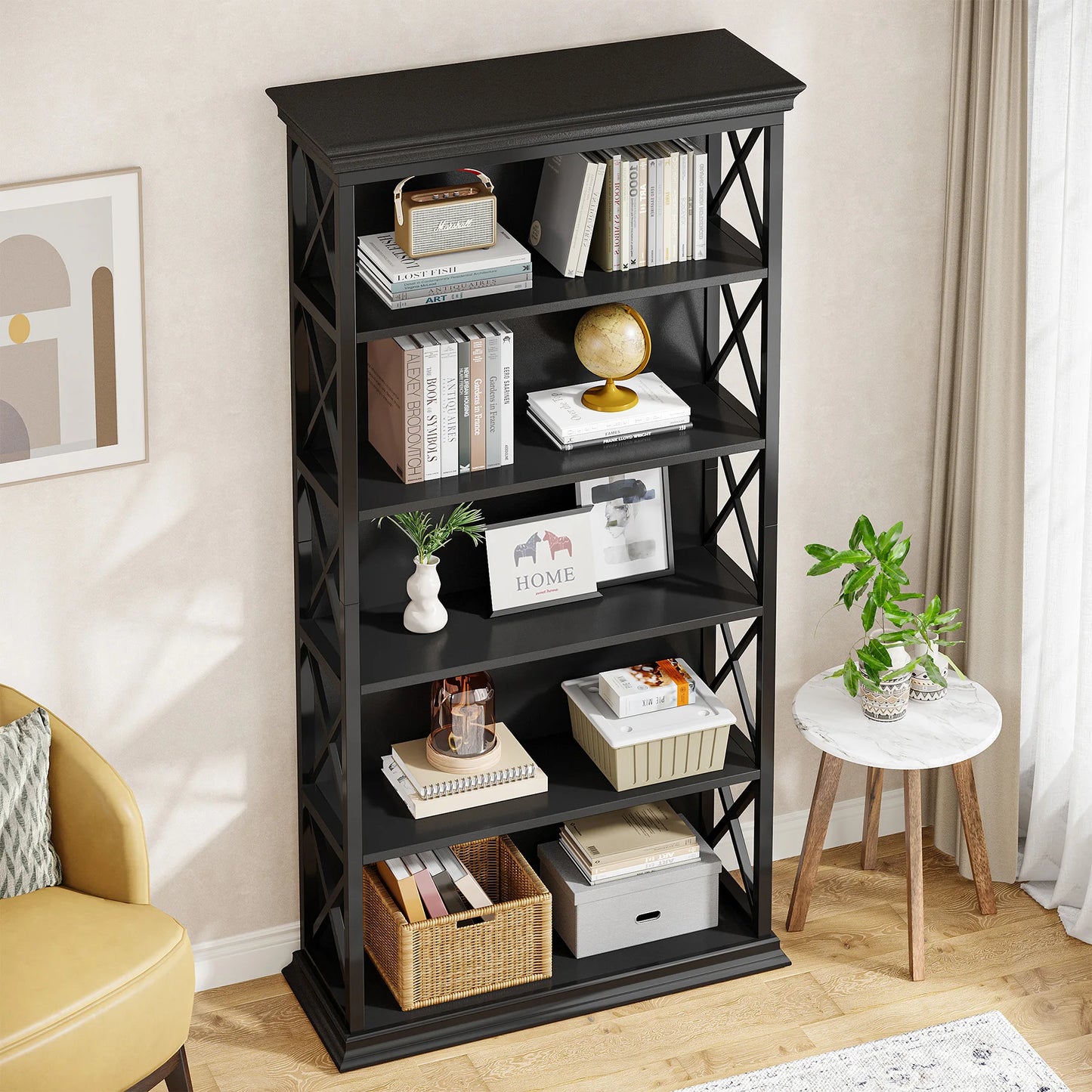 6-Tier Bookcase, 71 Inches Industrial Bookshelves and Bookcases, Floor Standing 5 Shelf Display Storage Shelves