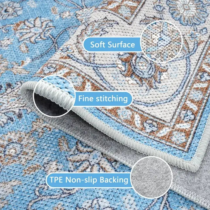 Vintage Floral  Soft Accent Area Rug  Low-Pile Carpet for Living Room Bedroom