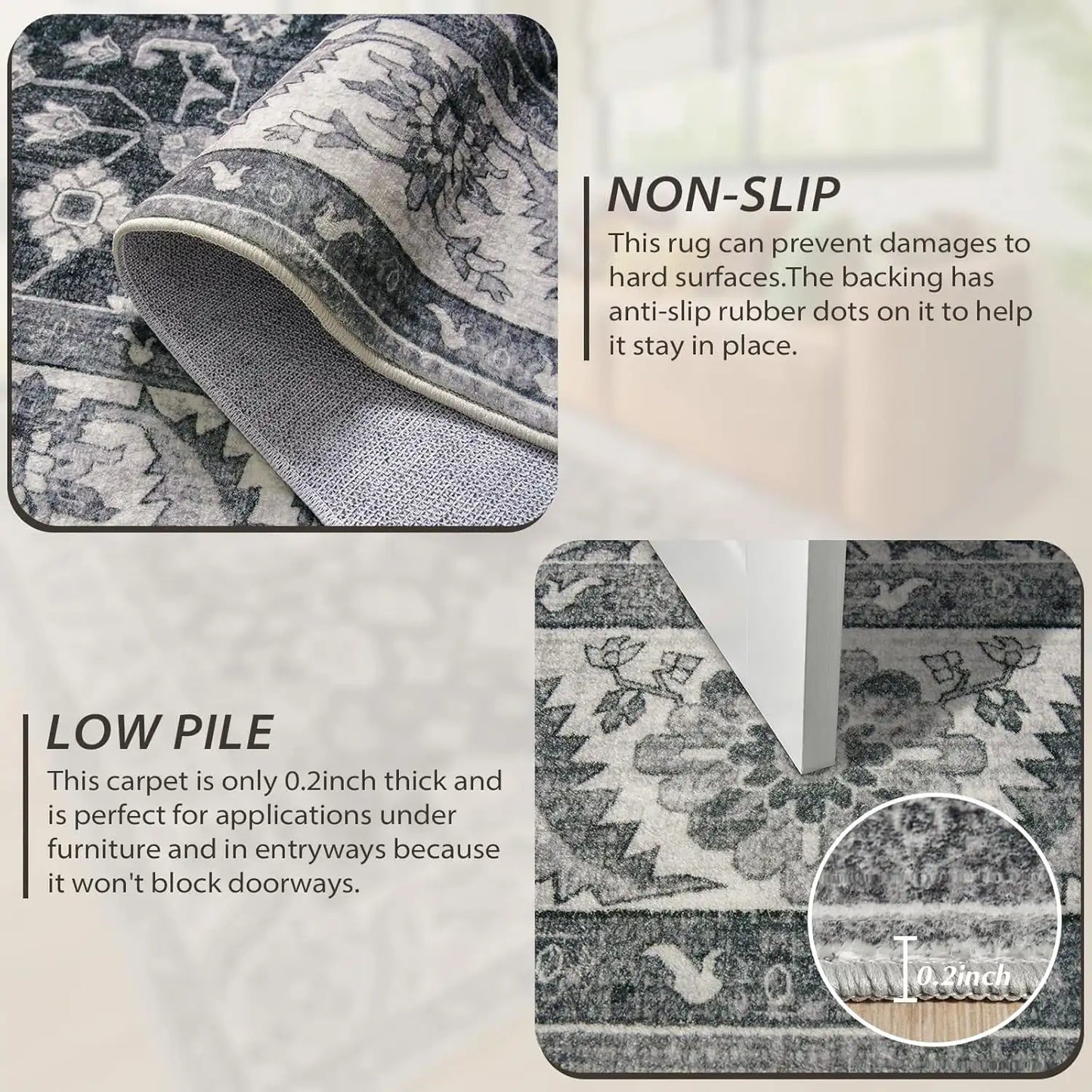 New Vintage Floral Rugs Soft Accent Large Area Rug Fluffy Carpet for Bedroom Living Room