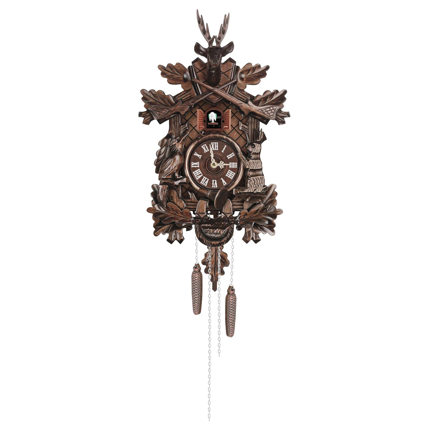 Wooden Cuckoo Clock with Pendulum Bird Automatic Chiming for Living Room Kitchen Office Wall Silent Quartz Movement