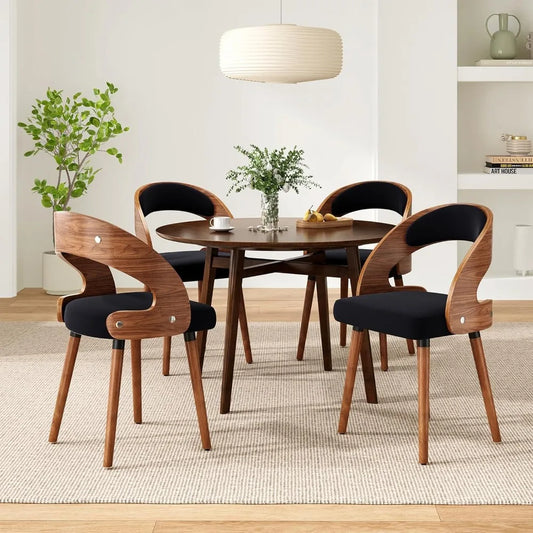 Wood Dining Chairs, Set of 4 Modern Upholstered Dining Chairs with Curved Backrest for Kitchen, Dining Room, Living Room,
