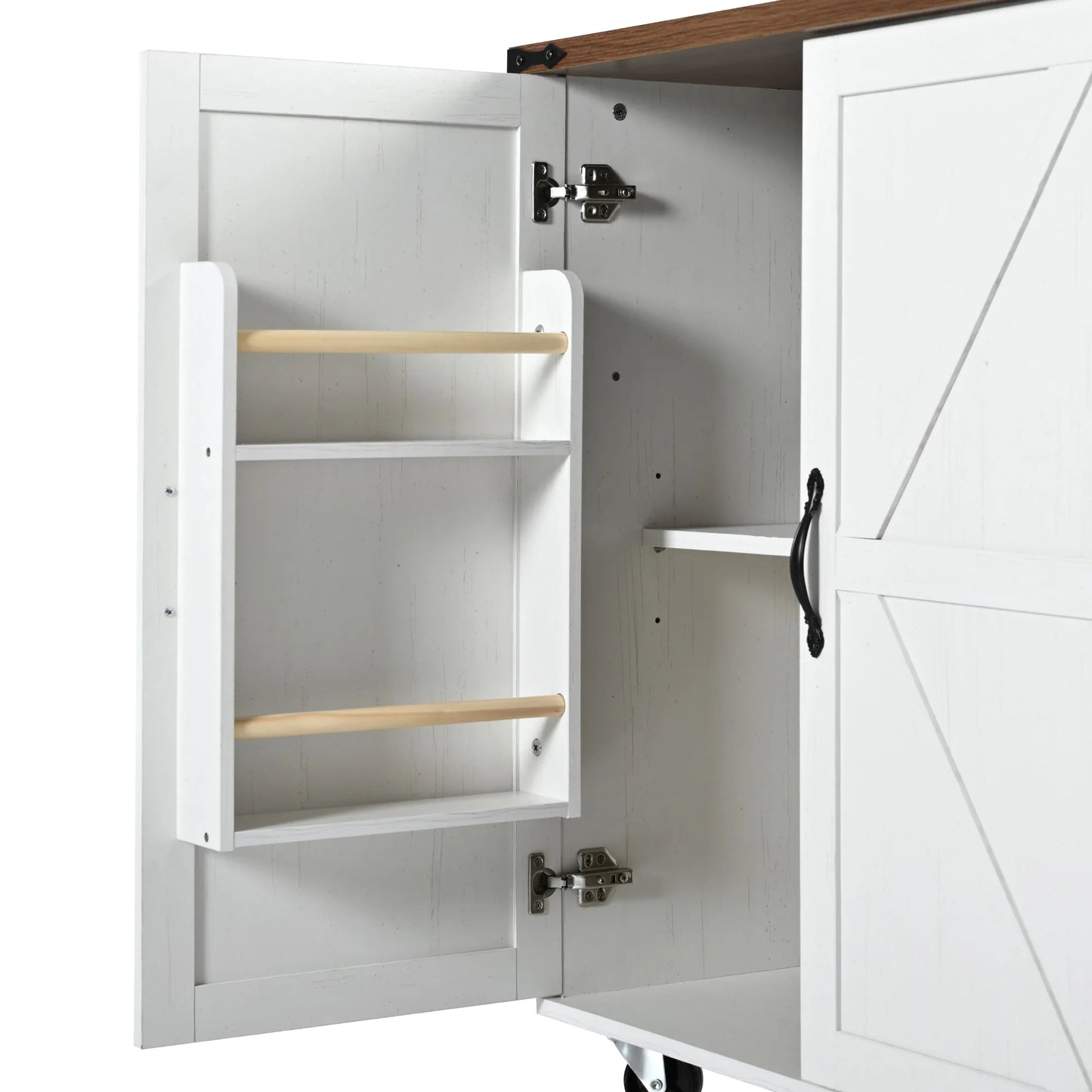 54.5" Farmhouse Kitchen Island with Power Outlet, Kitchen Storage Island  with Internal Storage Rack, Drop Leaf, Spice Rack