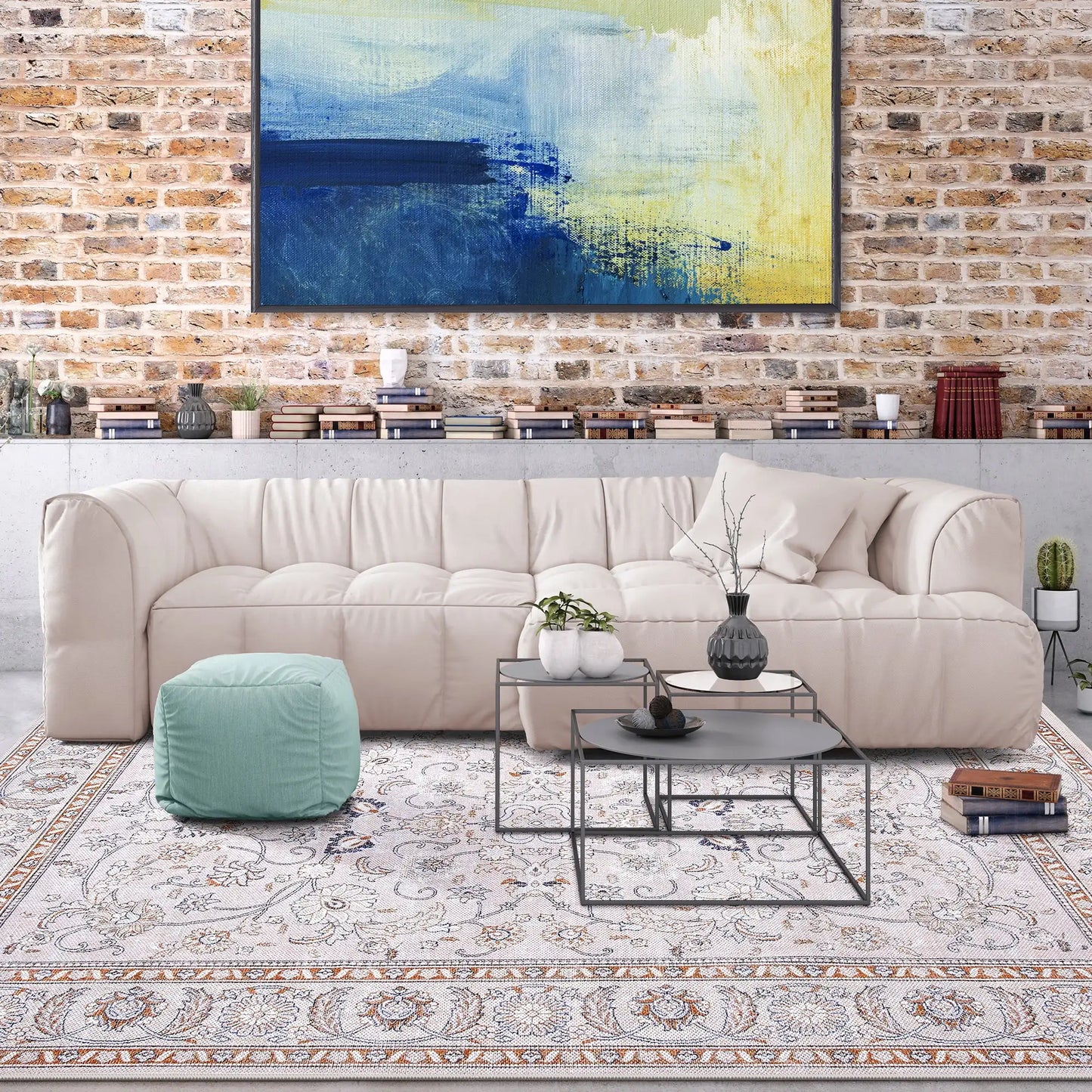 Vintage Floral  Soft Accent Area Rug  Low-Pile Carpet for Living Room Bedroom