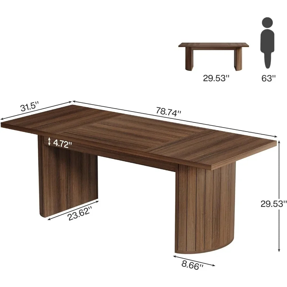 78.7" Extra Long Dining Table for 6-8 People, Large Farmhouse Kitchen Table with Wooden Tabletop