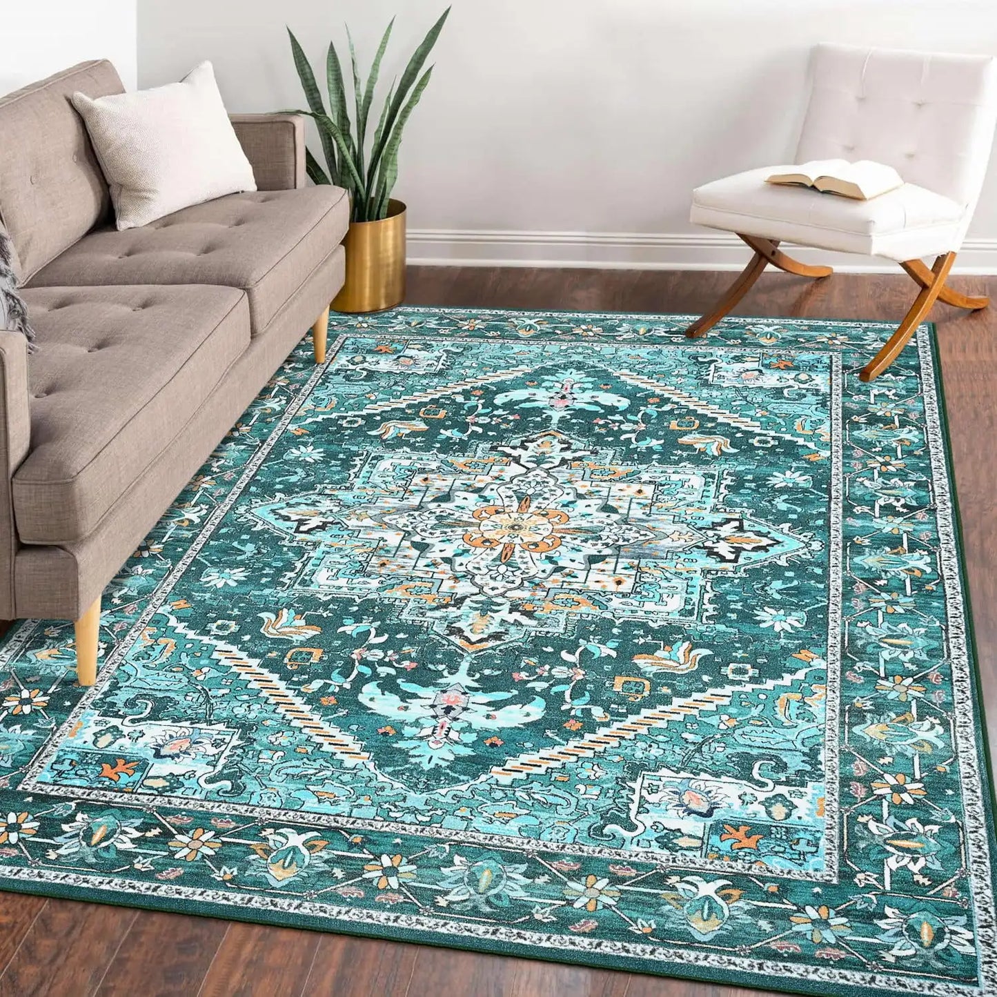 Faux Cashmere Vintage Floral  Soft Accent Area Rug, Low Pile for Living Room Bedroom