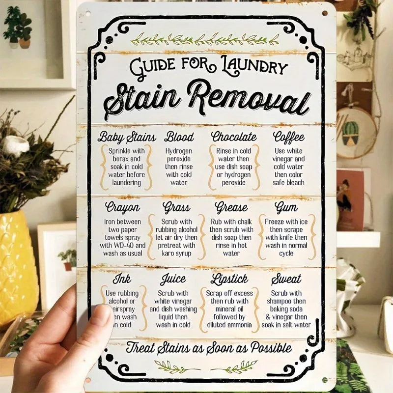 Antique Iron Laundry Guide Plate Metal Wall Artwork with Decontamination Tips Waterproof and Dustproof Ideal Home Decoration