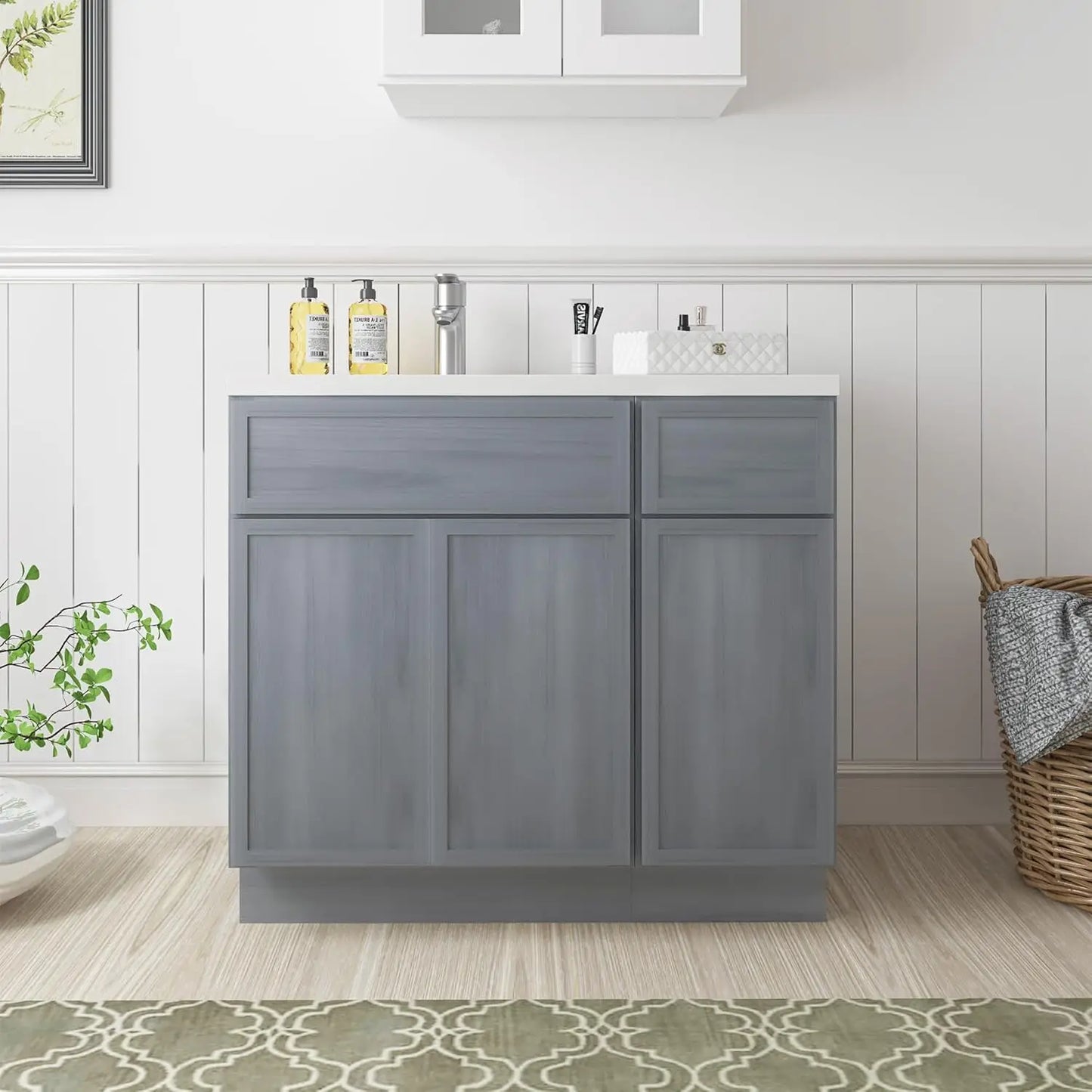 42" Unassembled  Bathroom Vanity - 2-Door & 3-Drawer Floor Cabinet