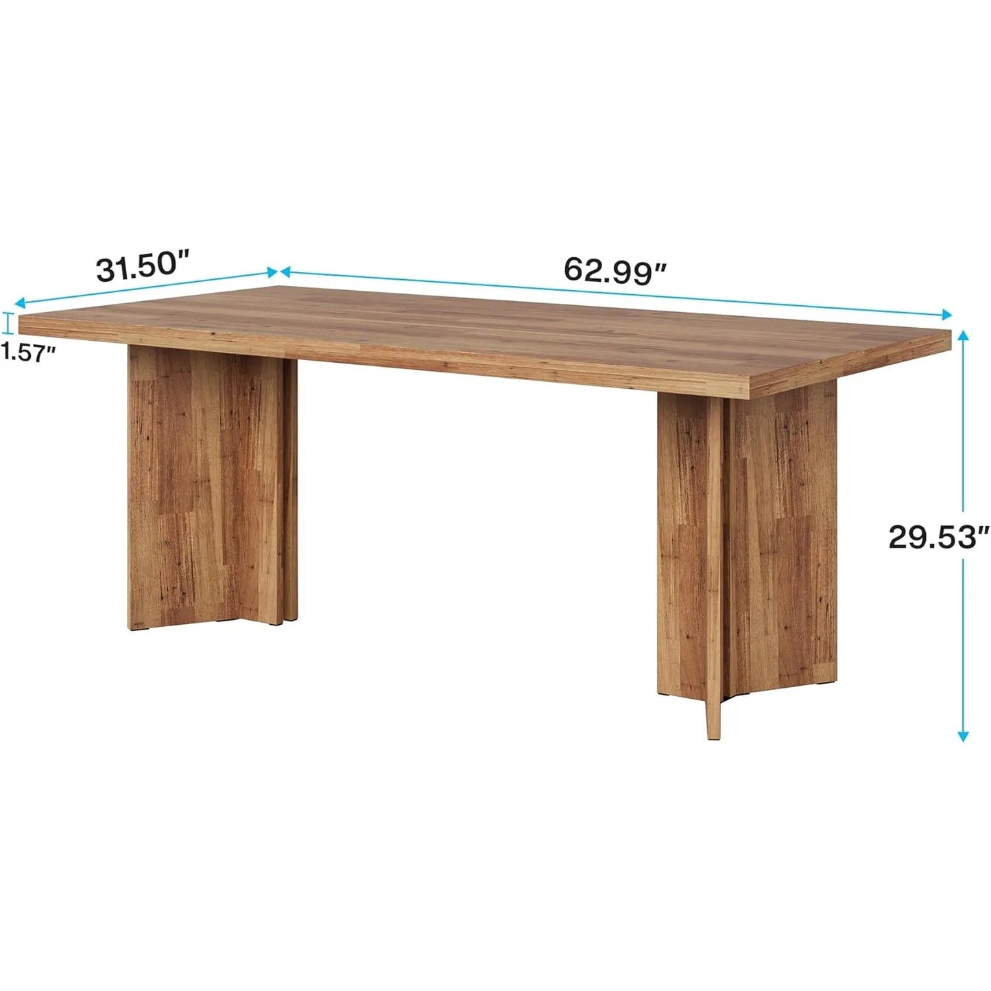 63-inch Dining Table for 4-6, Farmhouse Kitchen Table with Large Tabletop, Rectangular