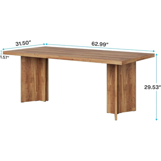 63-inch Dining Table for 4-6, Farmhouse Kitchen Table with Large Tabletop, Rectangular